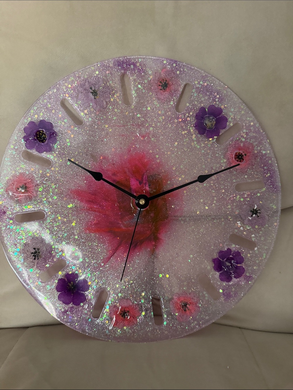 Handcrafted Pink & Purple Floral Resin Wall Clock